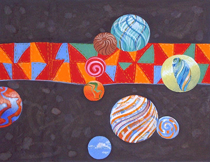 Joan Anderson and associates; painting on silk with found objects.